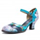  Genuine Leather Retro Buckle Fashion Floral Colorblock Comfy Mary Jane Heels