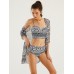 Women Vintage Ethnic Print Push Up Bandage Hot Bikini Cover Ups Three Pieces