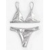 Women Triangle Bronzing Solid Color Thong Bikini