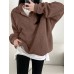 Solid Loose Lapel Drop Shoulder Long Sleeve Sweatshirt