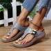 Plus Size Women Casual Comfy Summer Vacation Clip Toe Handmade Stitching Wedges Slippers