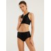 Women Zip Front High Neck Black Two Piece Sports Bikini