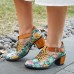  Genuine Leather Retro Floral Hook   Loop Comfy T  strap Heels