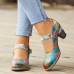  Genuine Leather Hook   Loop Leaf Painted Comfy Mary Jane Heels