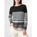 Stripe Tribal Pattern Long Sleeve Crew Neck Casual Sweatshirt