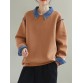 Contrast Denim Patchwork Long Sleeve Lapel Loose Sweatshirt