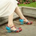  Genuine Leather Comfy Hook   Loop Retro Ethnic Low Heel Floral T  Strap Shoes