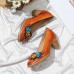  Genuine Leather Retro Ethnic Three  dimensional Flower Comfy Heels