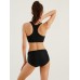 Women Zip Front High Neck Black Two Piece Sports Bikini