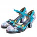  Genuine Leather Retro Buckle Fashion Floral Colorblock Comfy Mary Jane Heels