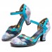  Genuine Leather Retro Buckle Fashion Floral Colorblock Comfy Mary Jane Heels